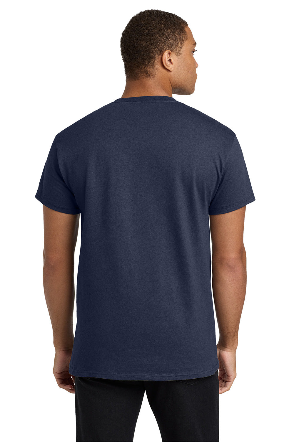 Hanes 5590/H5590 Mens ComfortSoft Short Sleeve Crewneck T-Shirt w/ Pocket Navy Blue Model Back