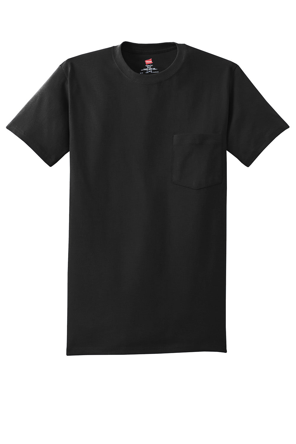 Hanes 5590/H5590 Mens ComfortSoft Short Sleeve Crewneck T-Shirt w/ Pocket Black Flat Front