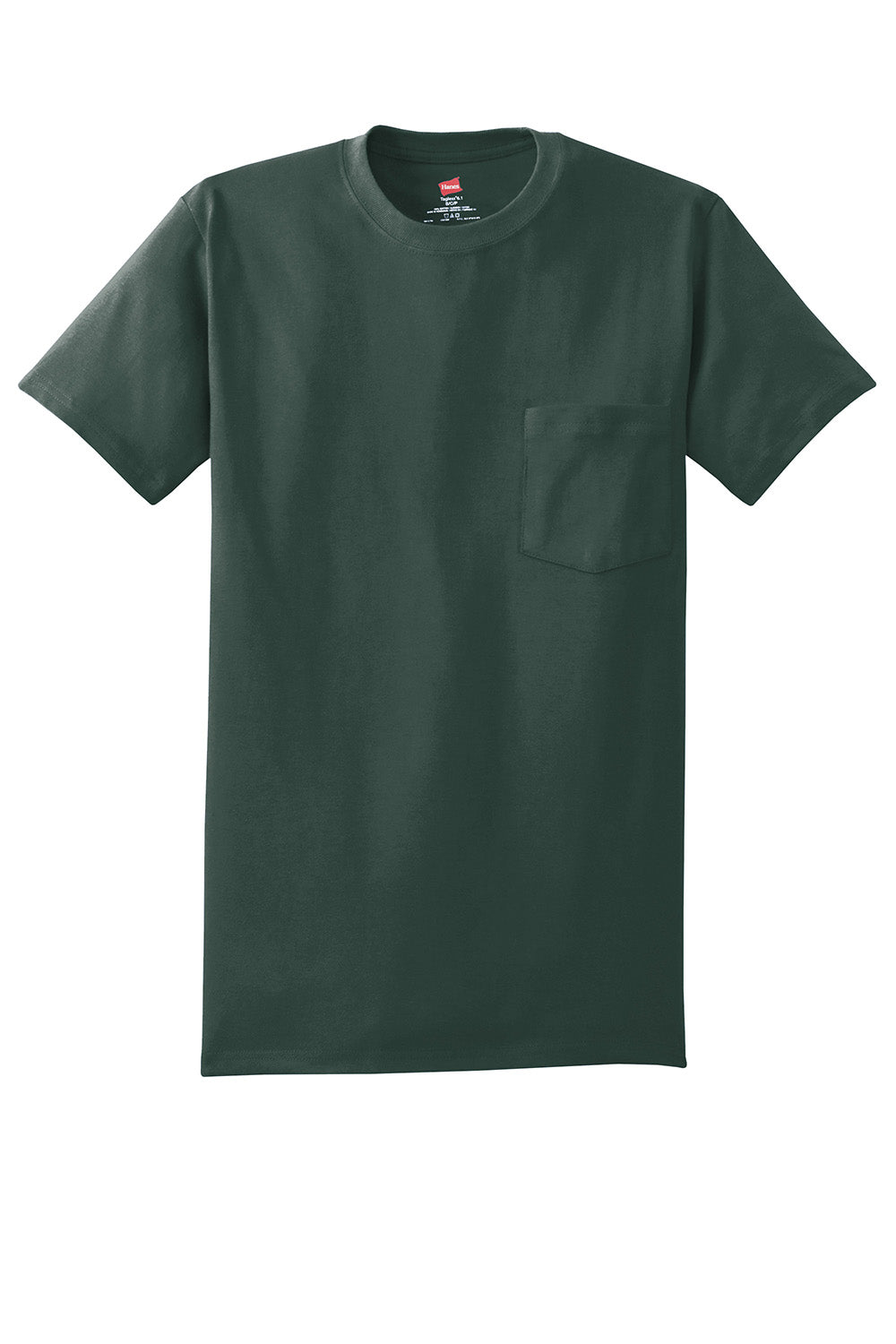 Hanes 5590/H5590 Mens ComfortSoft Short Sleeve Crewneck T-Shirt w/ Pocket Deep Forest Green Flat Front