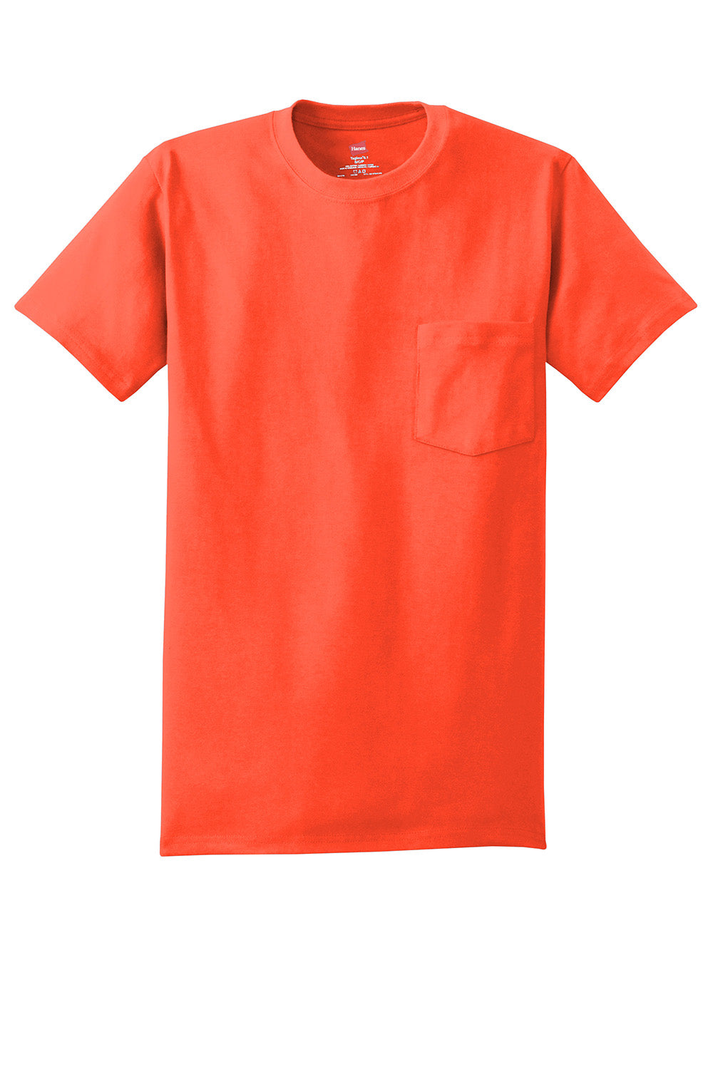 Hanes 5590/H5590 Mens ComfortSoft Short Sleeve Crewneck T-Shirt w/ Pocket Orange Flat Front