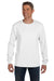 Hanes 5596 Mens ComfortSoft Long Sleeve Crewneck T-Shirt w/ Pocket White Model Front