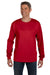 Hanes 5596 Mens ComfortSoft Long Sleeve Crewneck T-Shirt w/ Pocket Deep Red Model Front