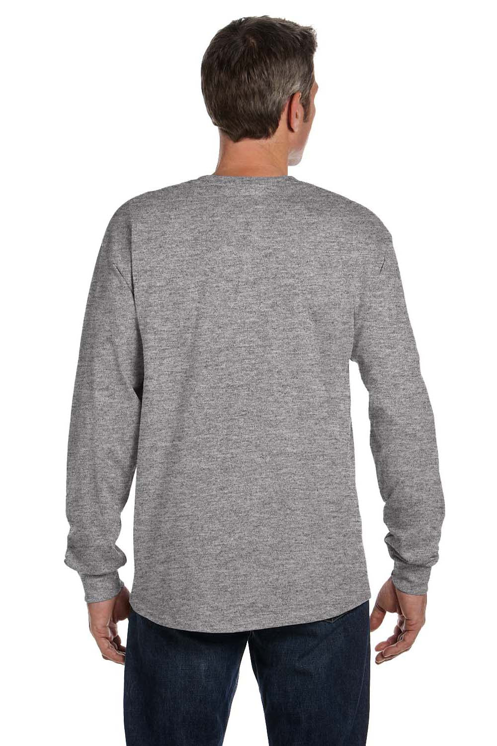 Hanes 5596 Mens ComfortSoft Long Sleeve Crewneck T-Shirt w/ Pocket Light Steel Grey Model Back