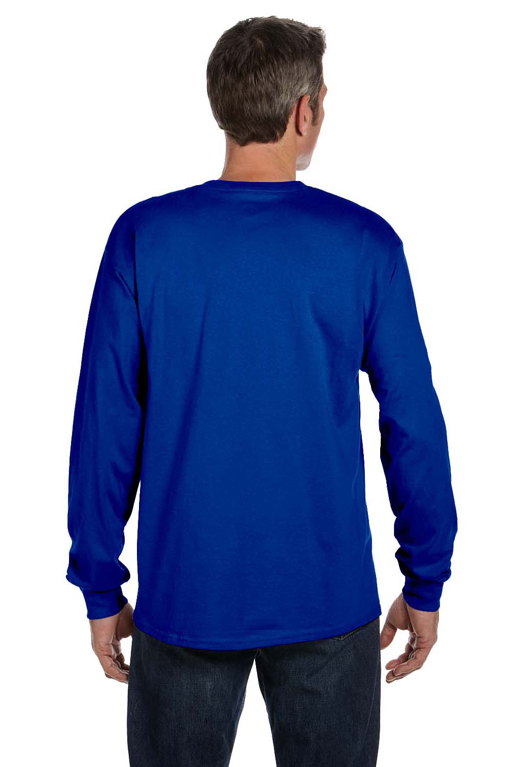 Hanes 5596 Mens ComfortSoft Long Sleeve Crewneck T-Shirt w/ Pocket Deep Royal Blue Model Back