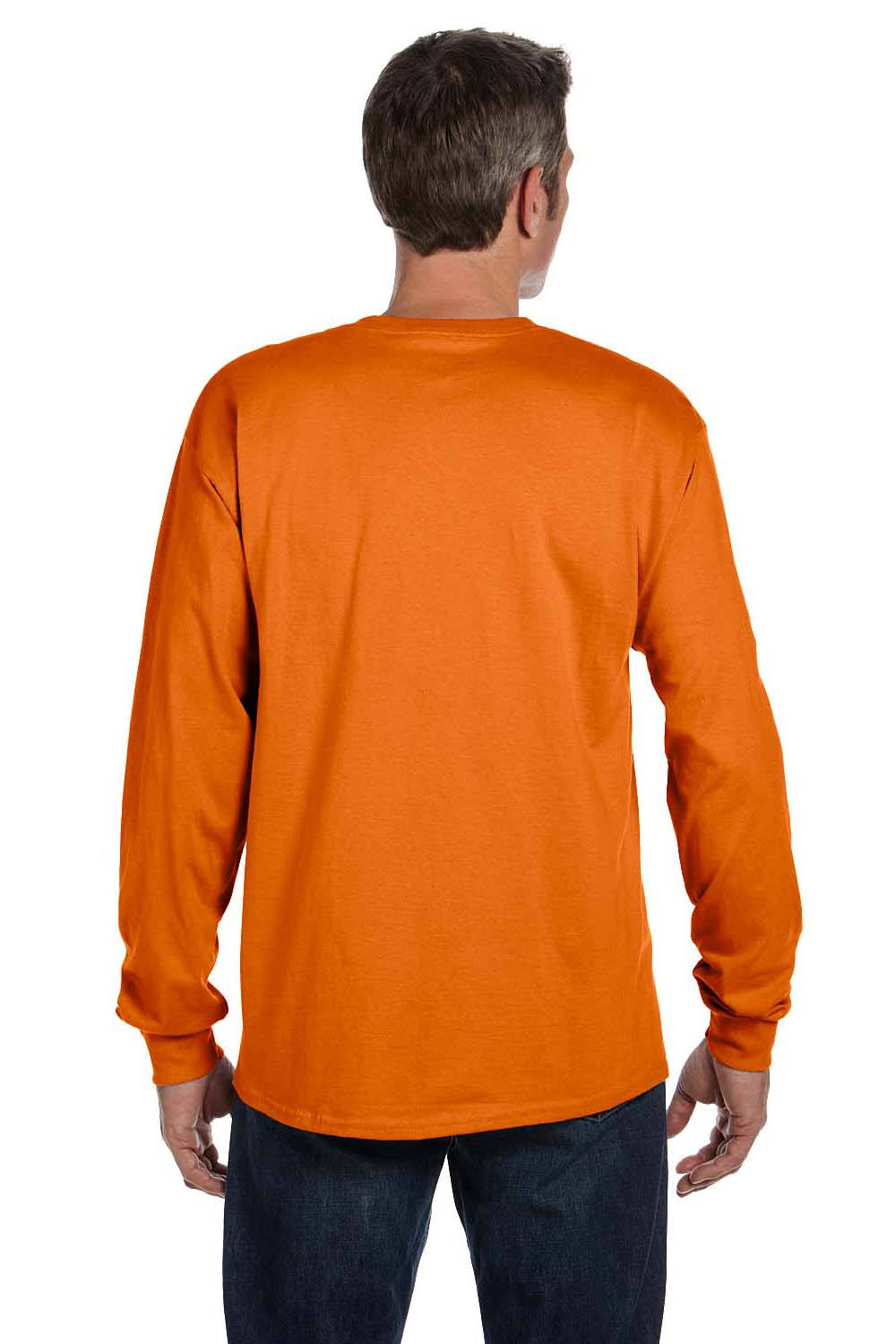 Hanes 5596 Mens ComfortSoft Long Sleeve Crewneck T-Shirt w/ Pocket Orange Model Back