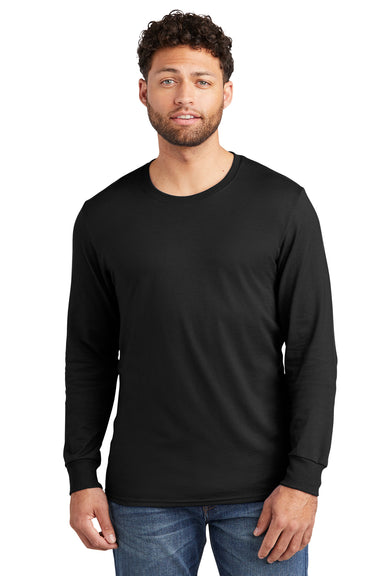 Jerzees 560LS Mens Premium Blend Moisture Wicking Long Sleeve Crewneck T-Shirt Black Ink Model Front