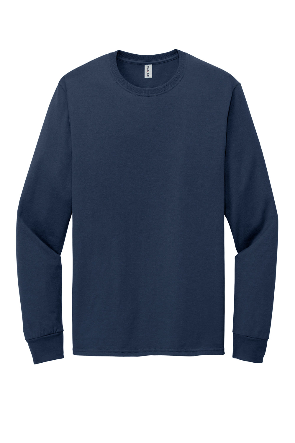 Jerzees 560LS Mens Premium Blend Moisture Wicking Long Sleeve Crewneck T-Shirt Navy Blue Flat Front