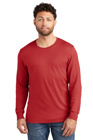 Jerzees 560LS Mens Premium Blend Moisture Wicking Long Sleeve Crewneck T-Shirt True Red Model Front