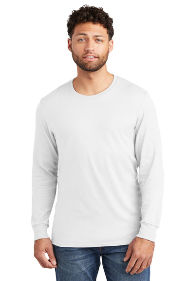 Jerzees 560LS Mens Premium Blend Moisture Wicking Long Sleeve Crewneck T-Shirt White Model Front