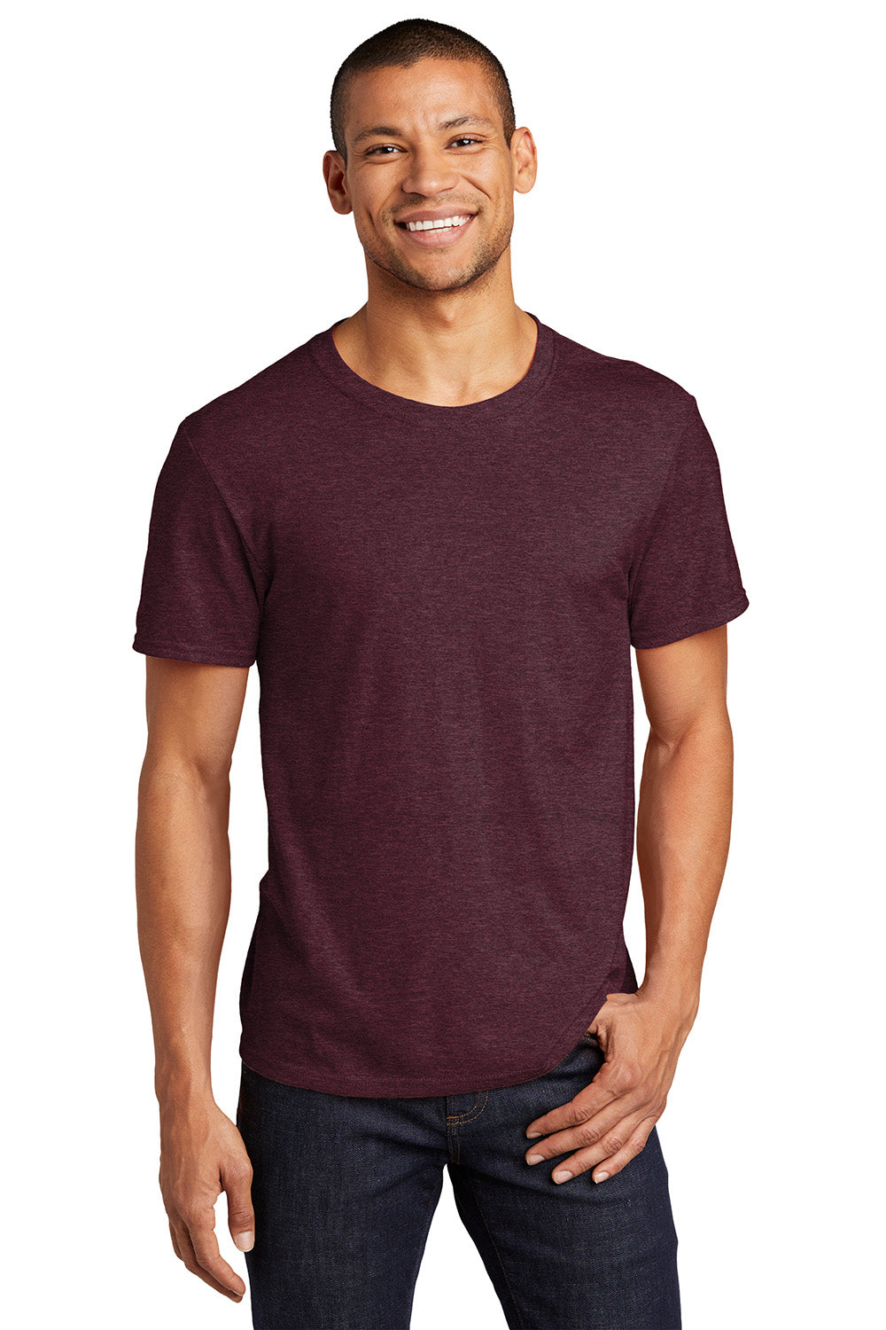 Jerzees 560MR/560M Mens Premium Blend Moisture Wicking Short Sleeve Crewneck T-Shirt Heather Maroon Model Front