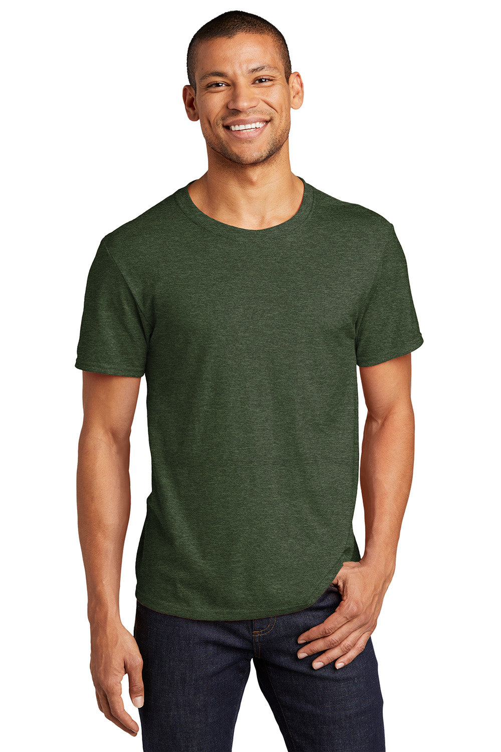 Jerzees 560MR/560M Mens Premium Blend Moisture Wicking Short Sleeve Crewneck T-Shirt Heather Military Green Model Front