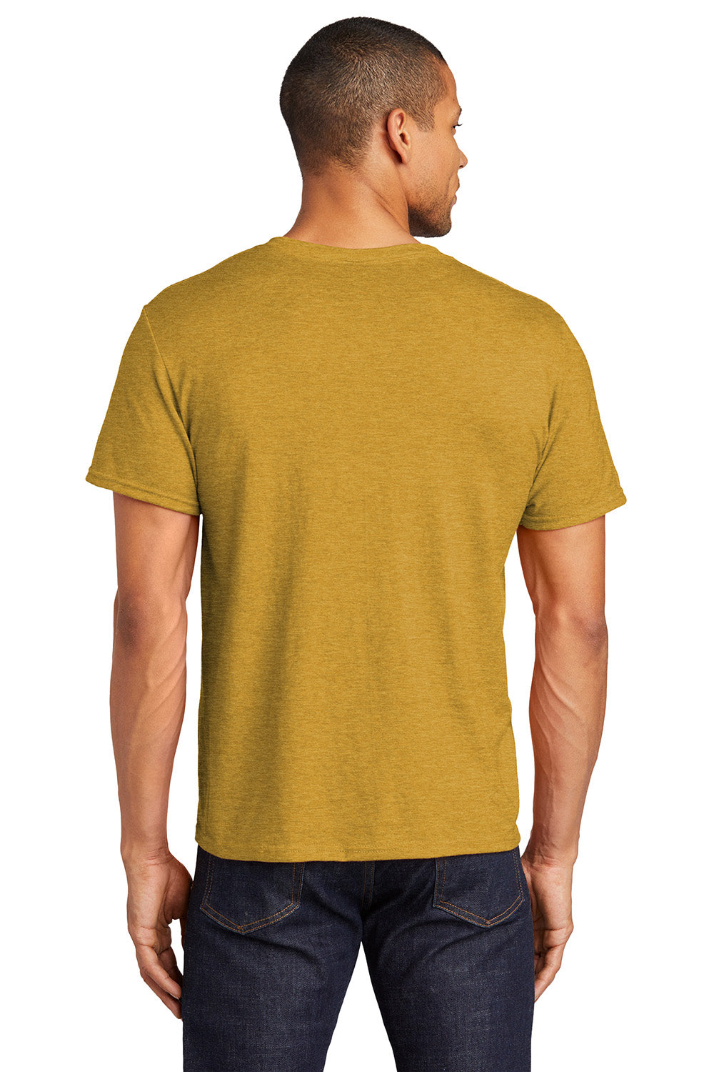 Jerzees 560MR/560M Mens Premium Blend Moisture Wicking Short Sleeve Crewneck T-Shirt Heather Mustard Yellow Model Back