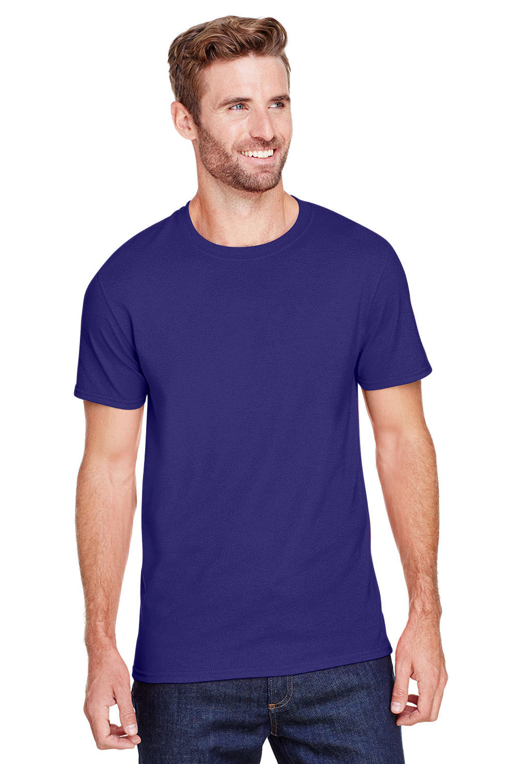 Jerzees 560MR/560M Mens Premium Blend Moisture Wicking Short Sleeve Crewneck T-Shirt Deep Purple Model Front