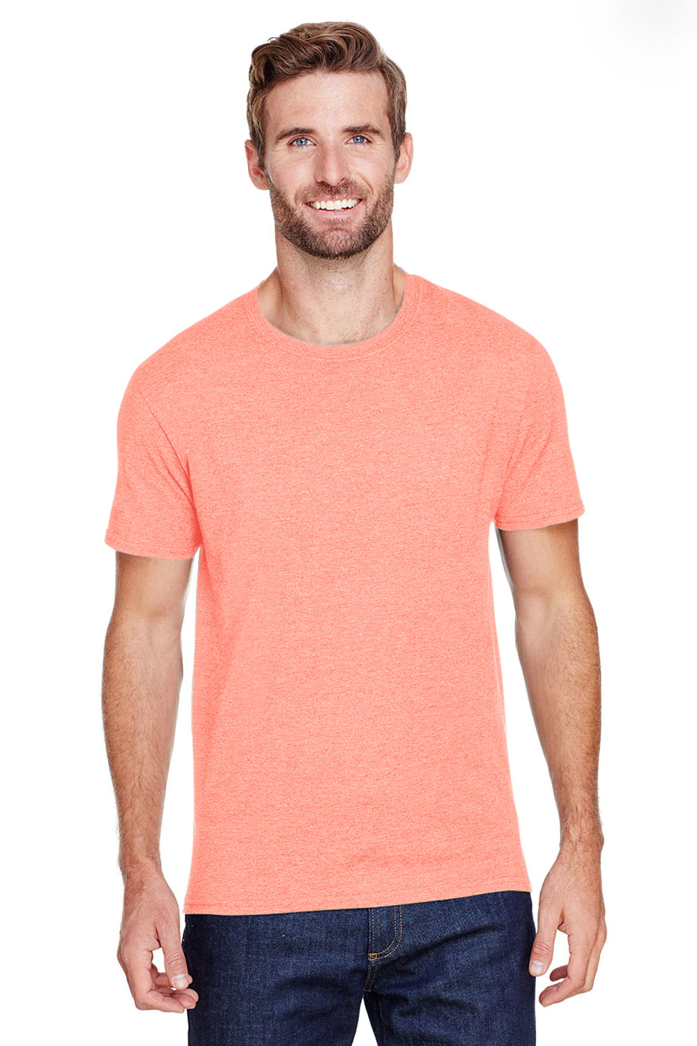 Jerzees 560MR/560M Mens Premium Blend Moisture Wicking Short Sleeve Crewneck T-Shirt Peach Model Front