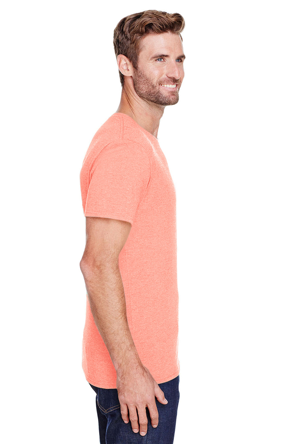 Jerzees 560MR/560M Mens Premium Blend Moisture Wicking Short Sleeve Crewneck T-Shirt Peach Model Side