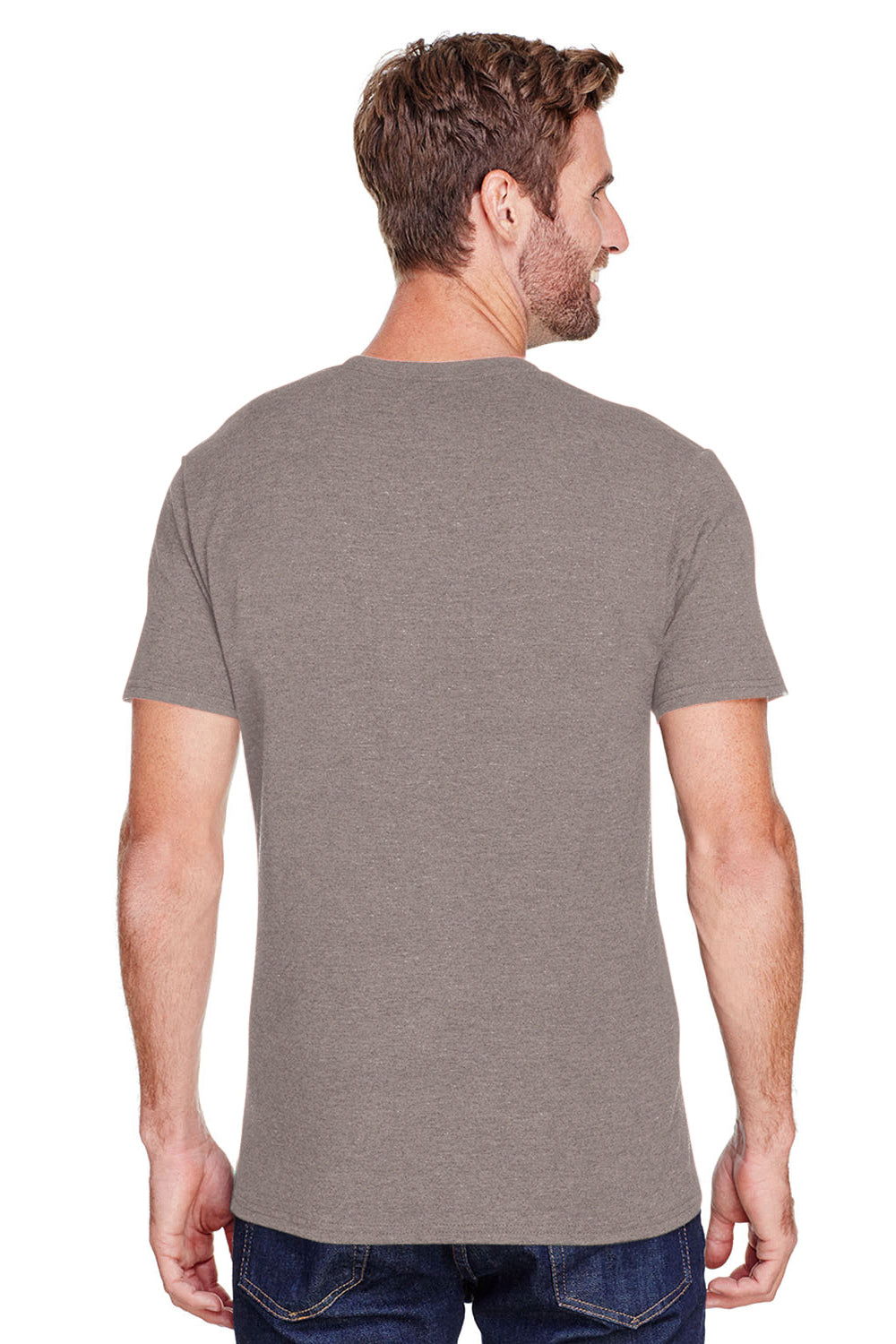 Jerzees 560MR/560M Mens Premium Blend Moisture Wicking Short Sleeve Crewneck T-Shirt Heather Taupe Model Back