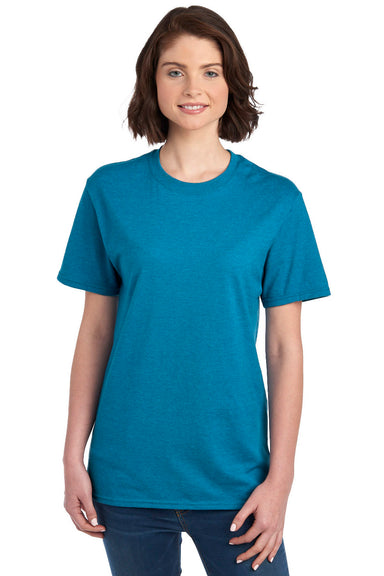 Jerzees 560MR/560M Mens Premium Blend Moisture Wicking Short Sleeve Crewneck T-Shirt Heather Digi Teal Blue Model Front