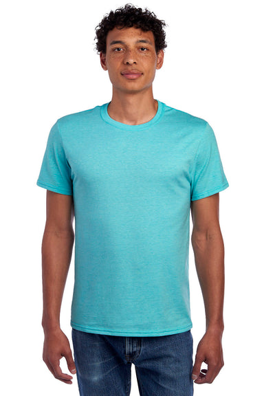 Jerzees 560MR/560M Mens Premium Blend Moisture Wicking Short Sleeve Crewneck T-Shirt Heather Aqua Model Front