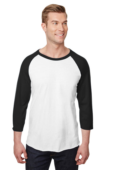 Jerzees 560RR Mens Premium Blend Baseball Moisture Wicking 3/4 Sleeve Crewneck T-Shirt White/Black Model Front