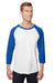 Jerzees 560RR Mens Premium Blend Baseball Moisture Wicking 3/4 Sleeve Crewneck T-Shirt White/Royal Blue Model Front