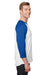 Jerzees 560RR Mens Premium Blend Baseball Moisture Wicking 3/4 Sleeve Crewneck T-Shirt White/Royal Blue Model Side