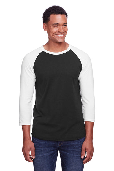 Jerzees 560RR Mens Premium Blend Baseball Moisture Wicking 3/4 Sleeve Crewneck T-Shirt Black/White Model Front