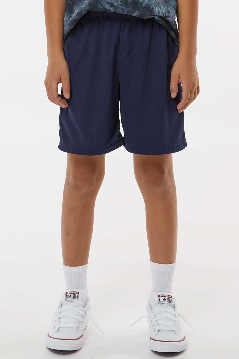 Augusta Sportswear 1426 Youth Octane Moisture Wicking Shorts Navy Blue Model Front