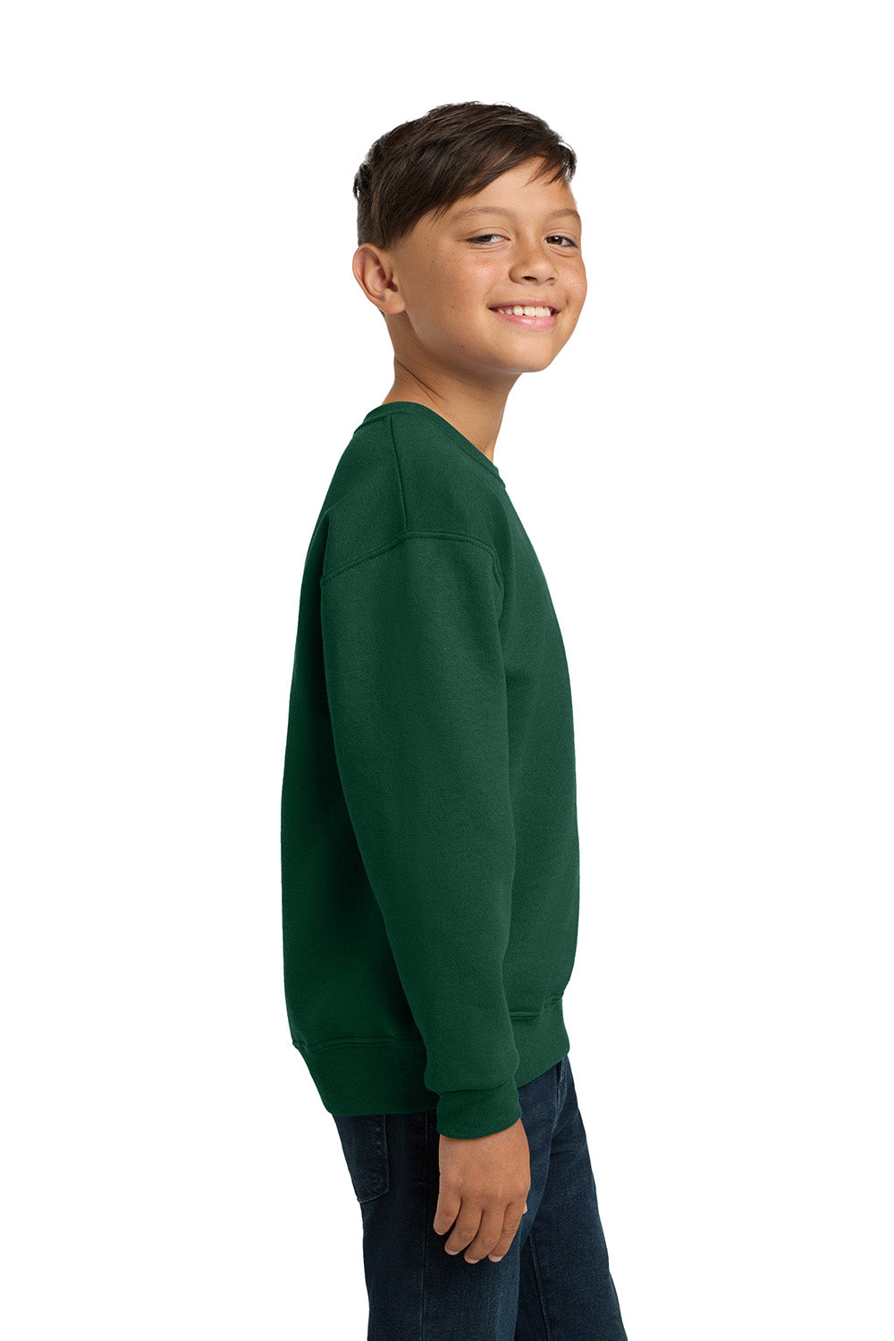 Jerzees 562B/562BR Youth NuBlend Fleece Crewneck Sweatshirt Forest Green Model Side