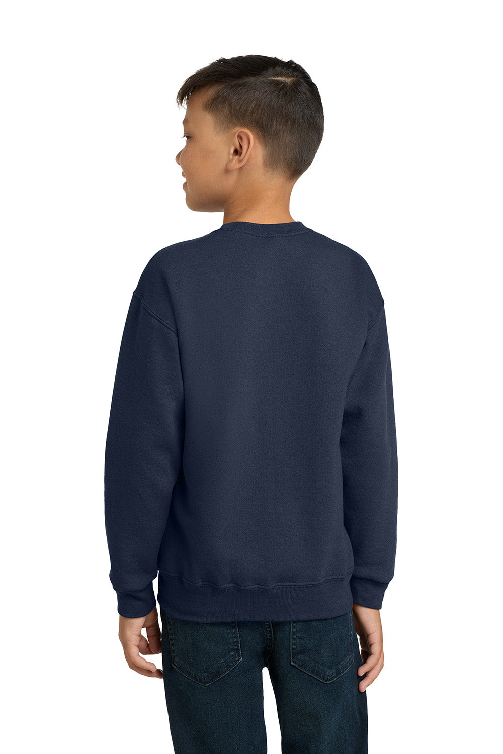 Jerzees 562B/562BR Youth NuBlend Fleece Crewneck Sweatshirt Navy Blue Model Back