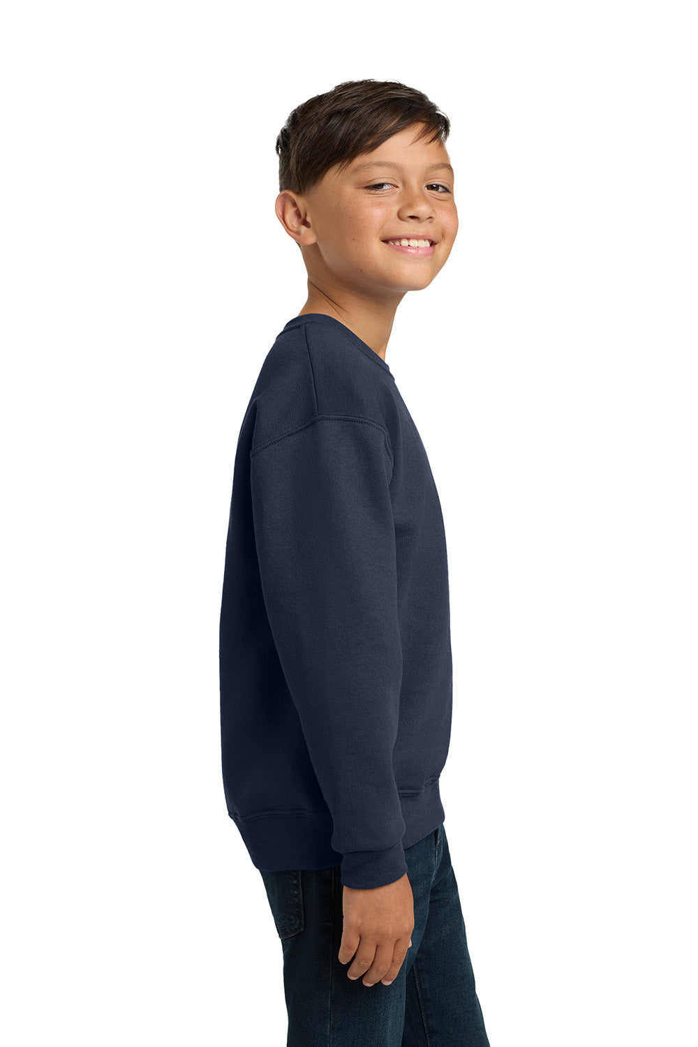 Jerzees 562B/562BR Youth NuBlend Fleece Crewneck Sweatshirt Navy Blue Model Side