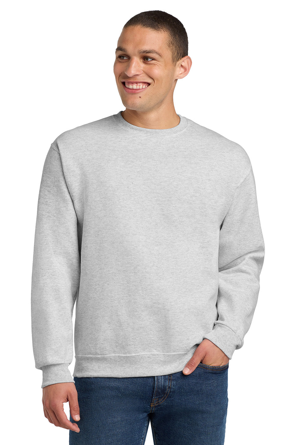 Jerzees 562M/562/562MR Mens NuBlend Fleece Crewneck Sweatshirt Ash Grey Model Front