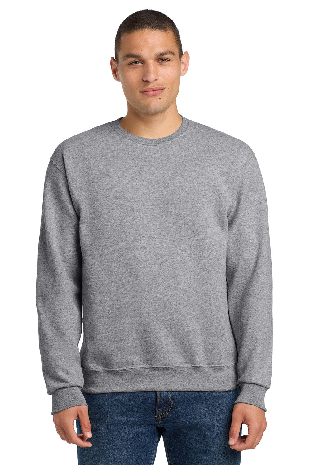 Jerzees 562M/562/562MR Mens NuBlend Fleece Crewneck Sweatshirt Heather Grey Model Front