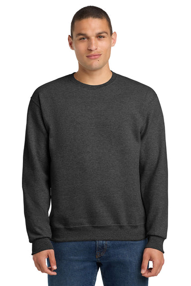 Jerzees 562M/562/562MR Mens NuBlend Fleece Crewneck Sweatshirt Heather Black Model Front