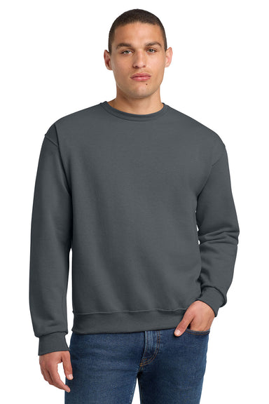 Jerzees 562M/562/562MR Mens NuBlend Fleece Crewneck Sweatshirt Charcoal Grey Model Front