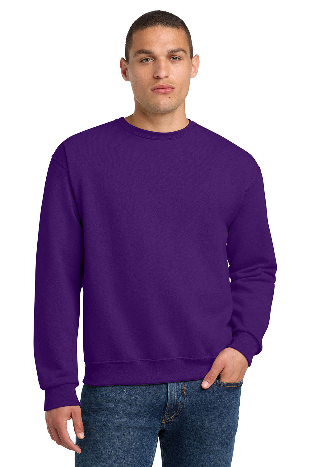 Jerzees 562M/562/562MR Mens NuBlend Fleece Crewneck Sweatshirt Deep Purple Model Front