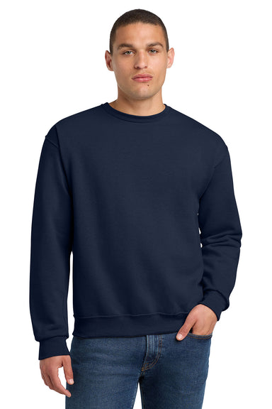 Jerzees 562M/562/562MR Mens NuBlend Fleece Crewneck Sweatshirt Navy Blue Model Front