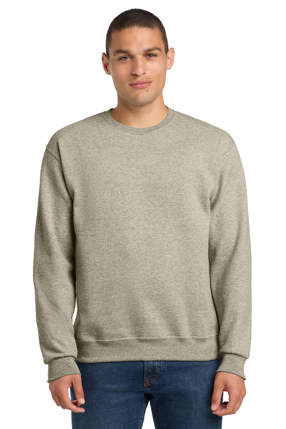 Jerzees 562M/562/562MR Mens NuBlend Fleece Crewneck Sweatshirt Heather Oatmeal Model Front