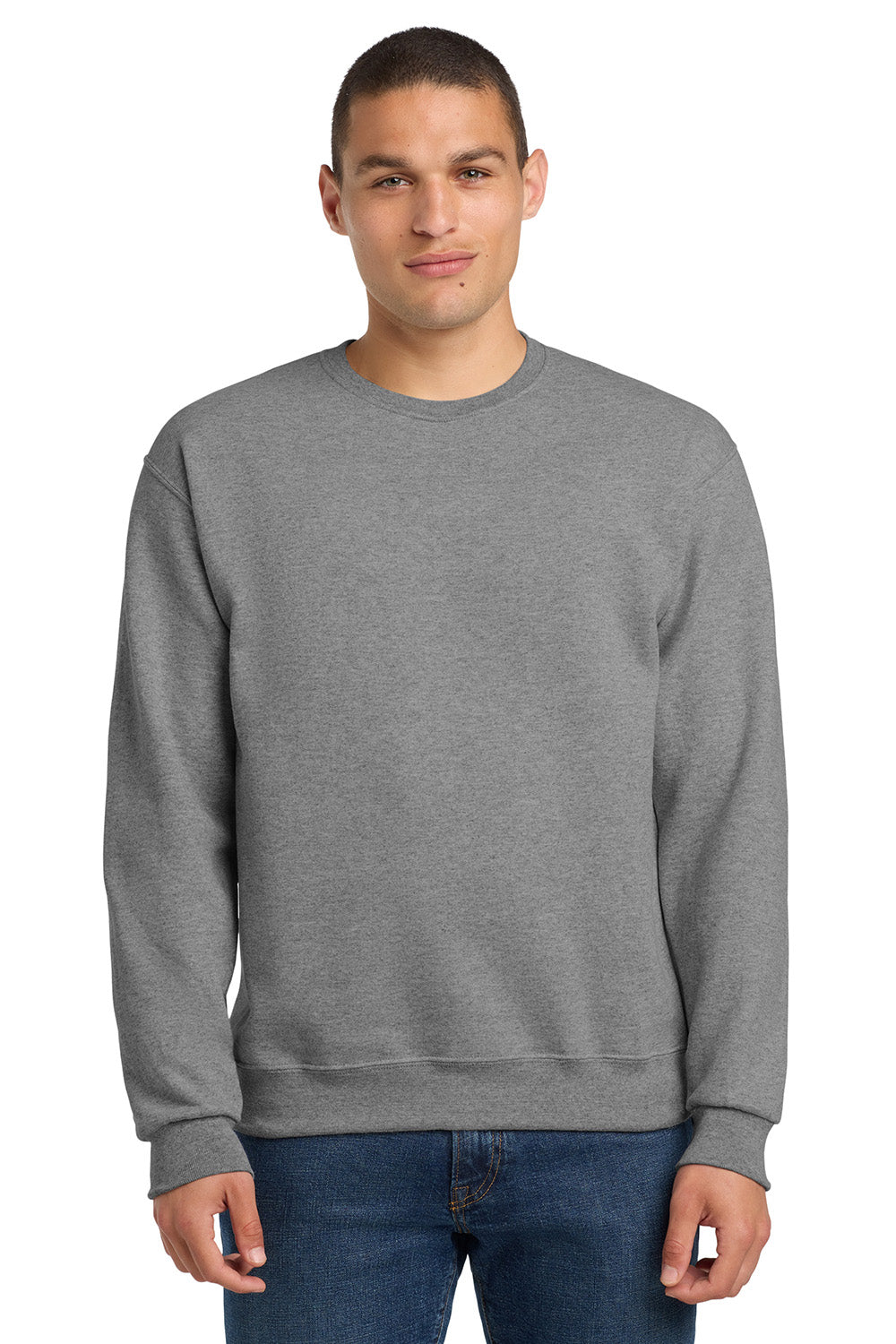 Jerzees 562M/562/562MR Mens NuBlend Fleece Crewneck Sweatshirt Oxford Grey Model Front