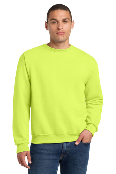 Jerzees 562M/562/562MR Mens NuBlend Fleece Crewneck Sweatshirt Safety Green Model Front