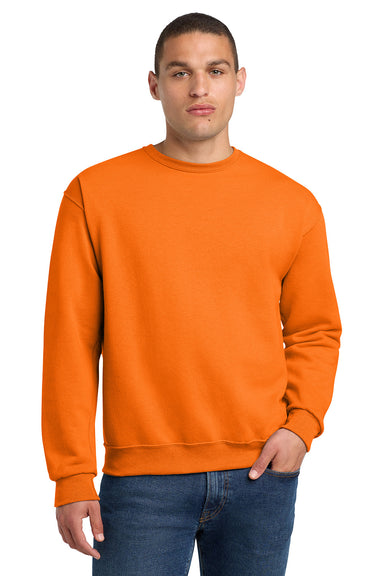 Jerzees 562M/562/562MR Mens NuBlend Fleece Crewneck Sweatshirt Safety Orange Model Front