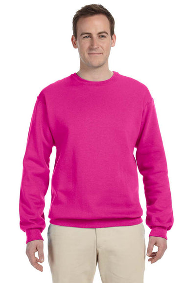 Jerzees 562M/562/562MR Mens NuBlend Fleece Crewneck Sweatshirt Cyber Pink Model Front