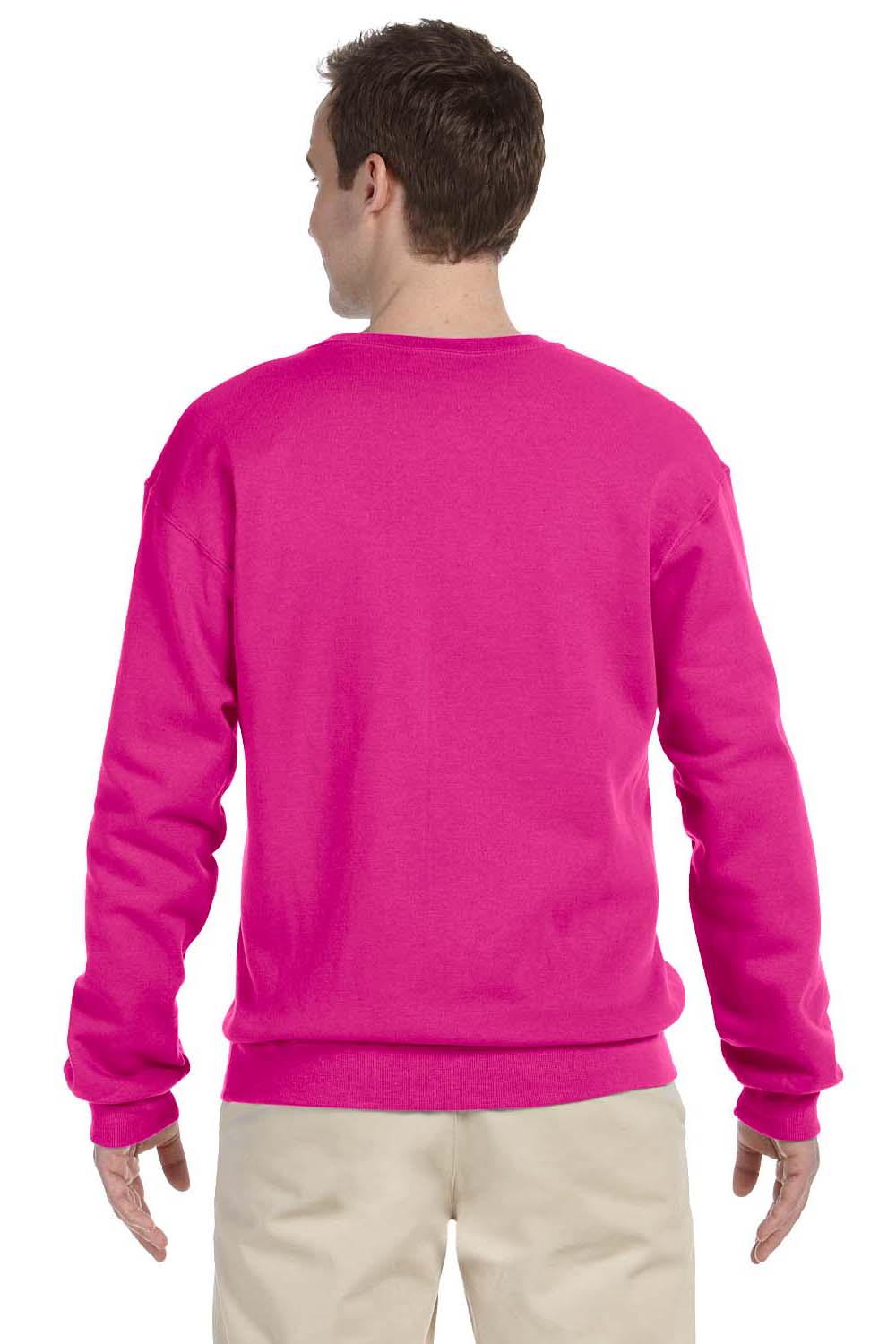 Jerzees 562M/562/562MR Mens NuBlend Fleece Crewneck Sweatshirt Cyber Pink Model Back