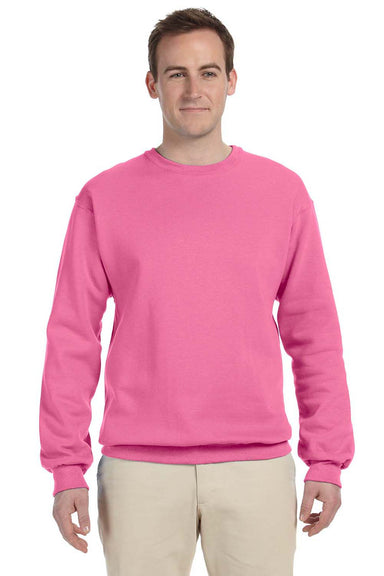 Jerzees 562M/562/562MR Mens NuBlend Fleece Crewneck Sweatshirt Neon Pink Model Front