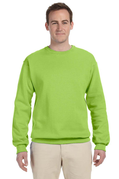 Jerzees 562M/562/562MR Mens NuBlend Fleece Crewneck Sweatshirt Neon Green Model Front