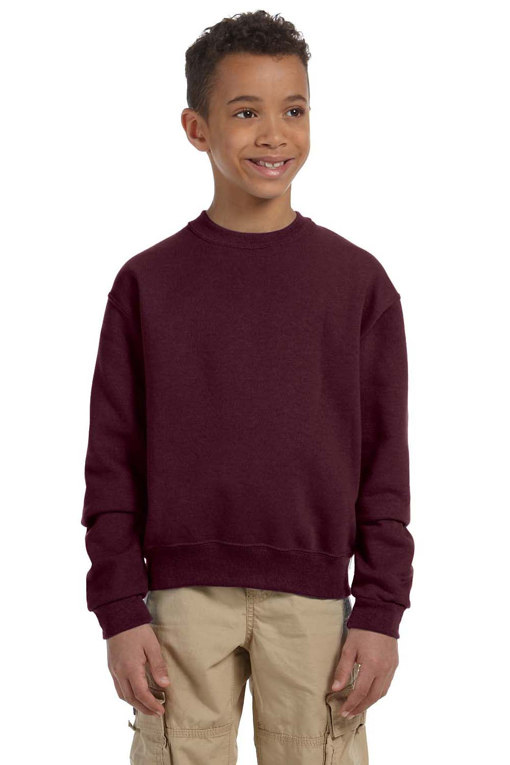 Jerzees 562B/562BR Youth NuBlend Fleece Crewneck Sweatshirt Maroon Model Front