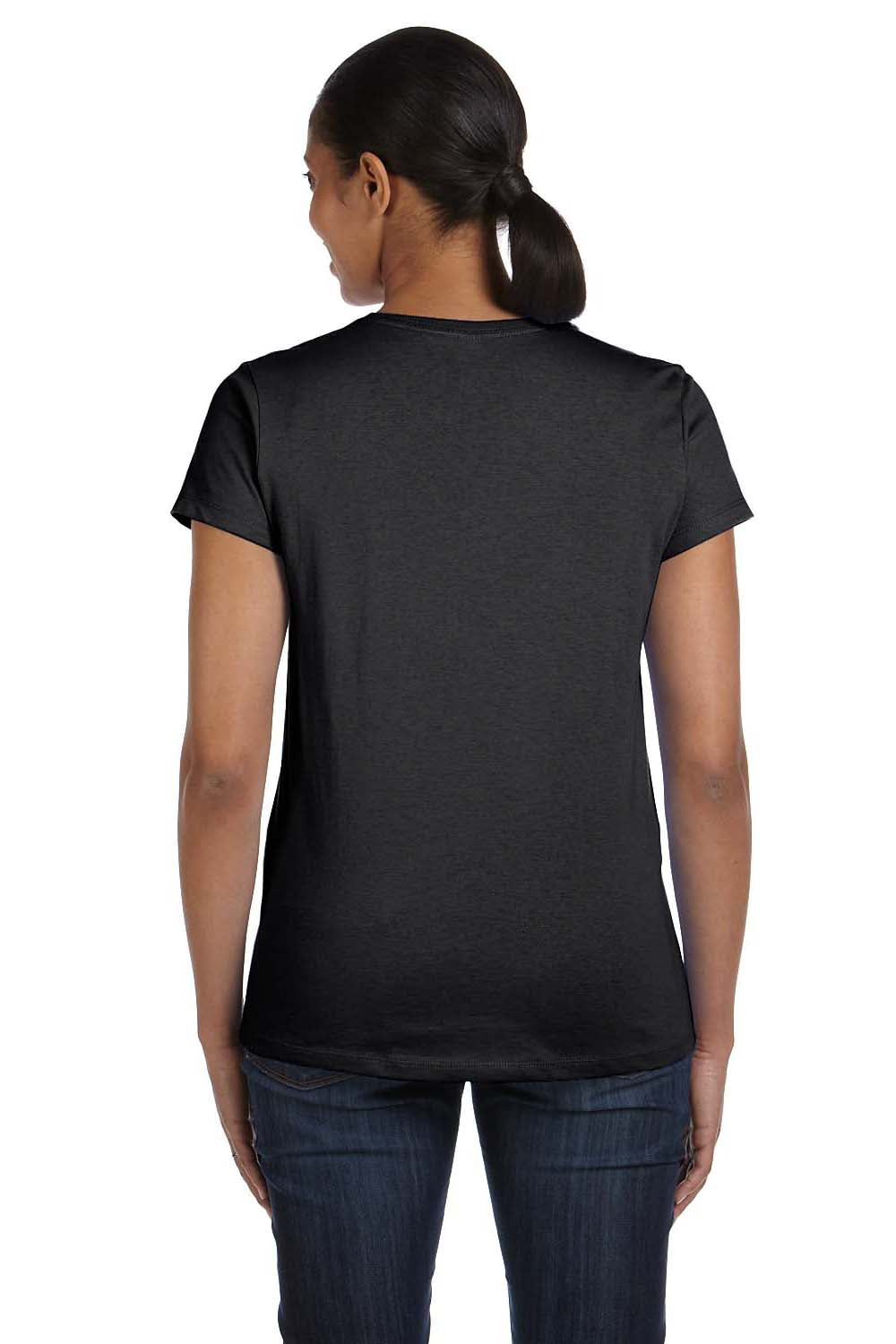 Hanes 5680 Womens ComfortSoft Short Sleeve Crewneck T-Shirt Black Model Back