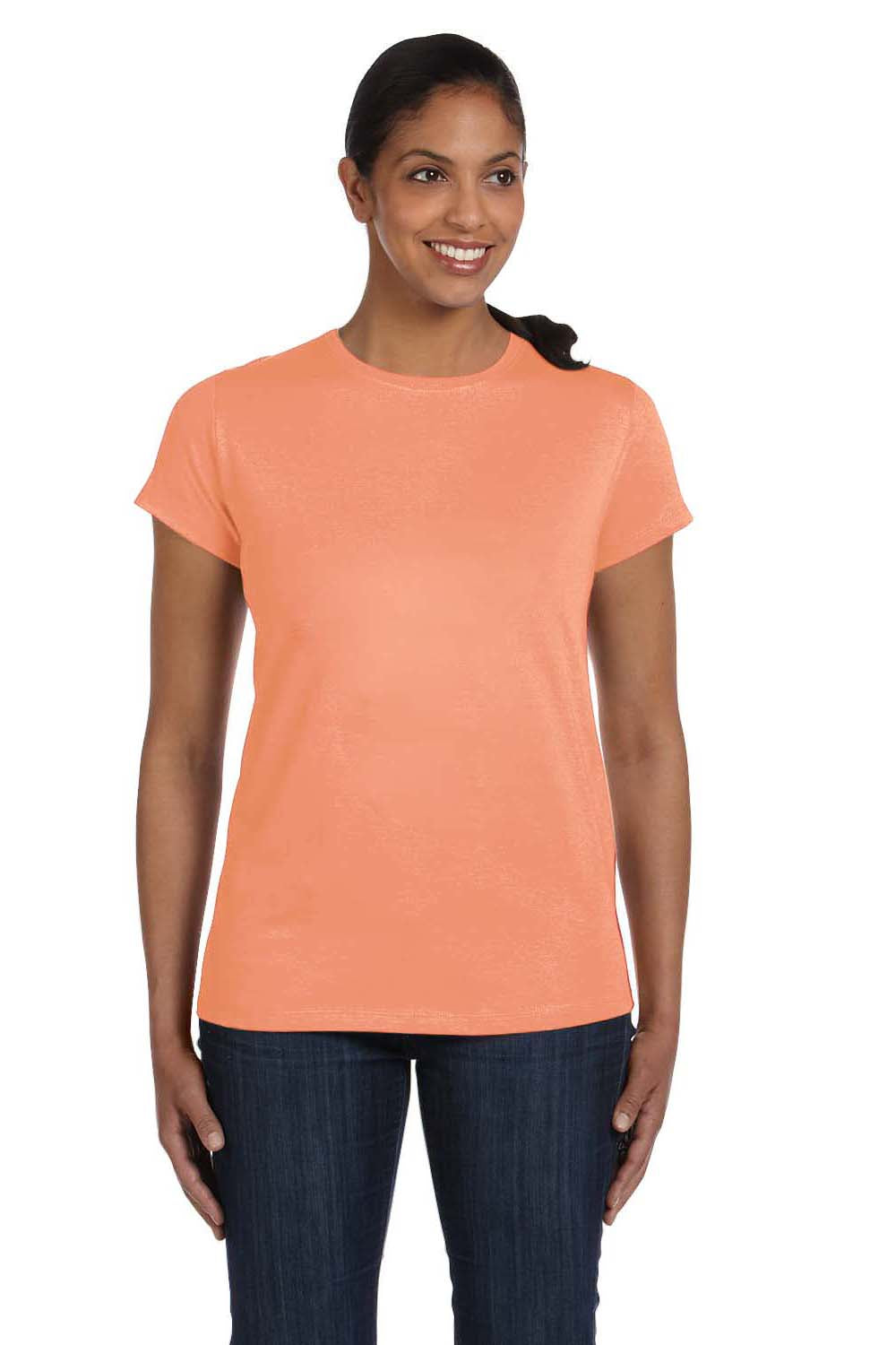 Hanes 5680 Womens ComfortSoft Short Sleeve Crewneck T-Shirt Candy Orange Model Front