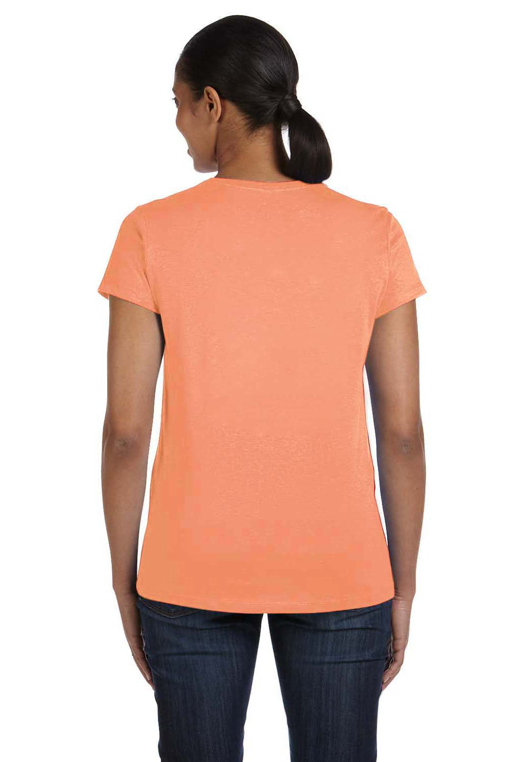 Hanes 5680 Womens ComfortSoft Short Sleeve Crewneck T-Shirt Candy Orange Model Back