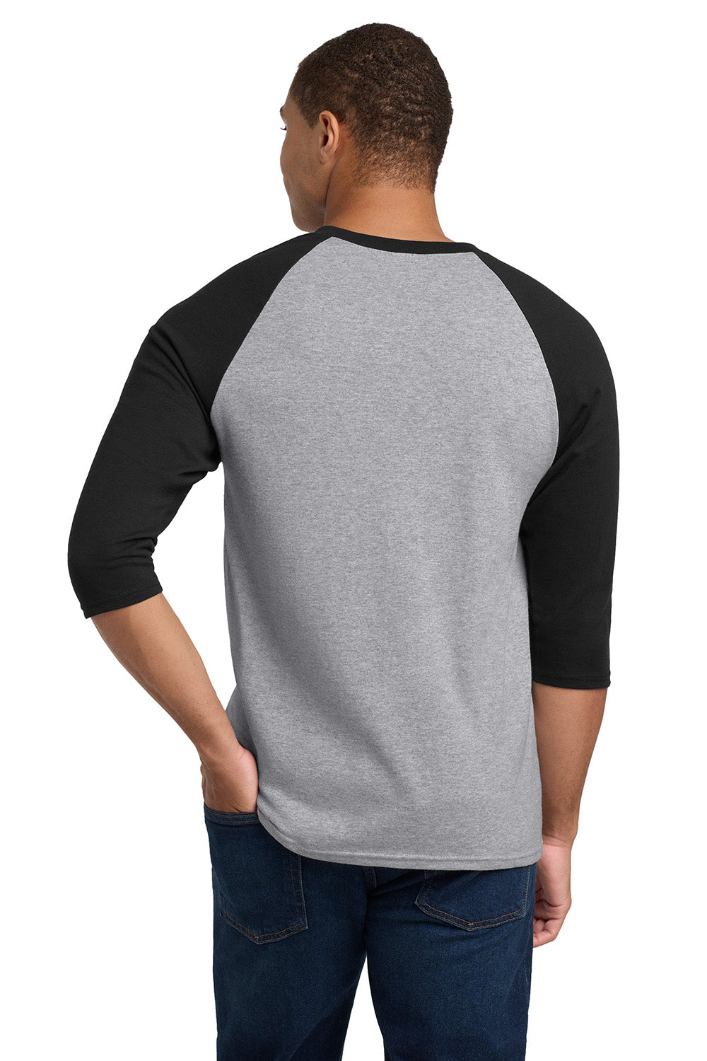 Gildan 5700/G570 Mens 3/4 Sleeve Crewneck T-Shirt Sport Grey/Black Model Back