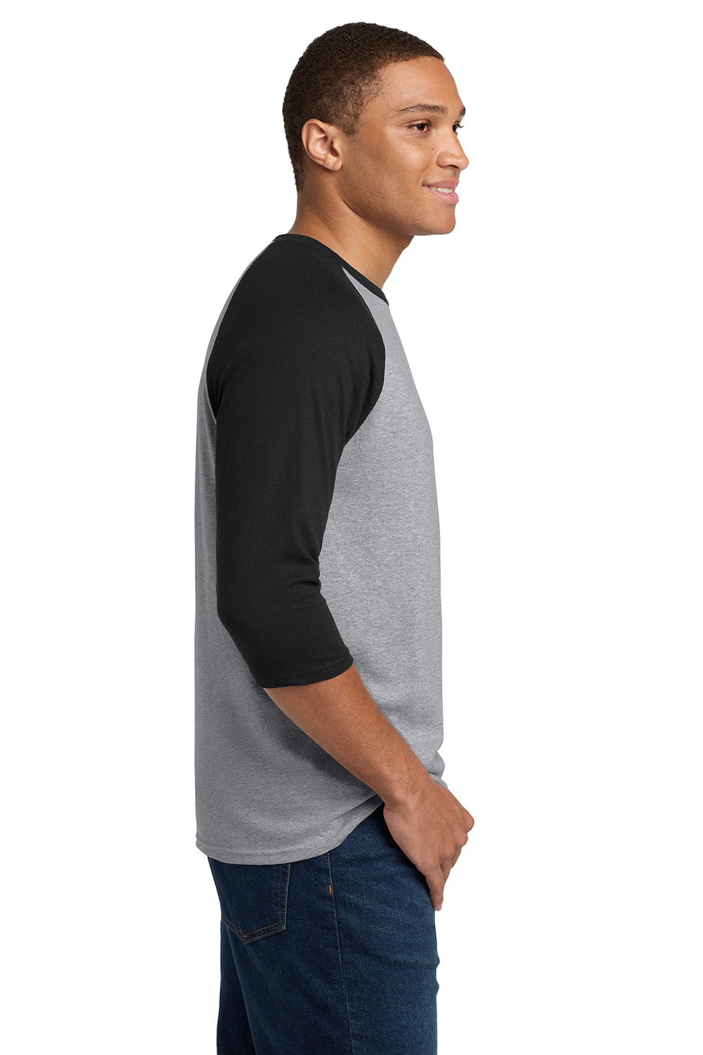 Gildan 5700/G570 Mens 3/4 Sleeve Crewneck T-Shirt Sport Grey/Black Model Side